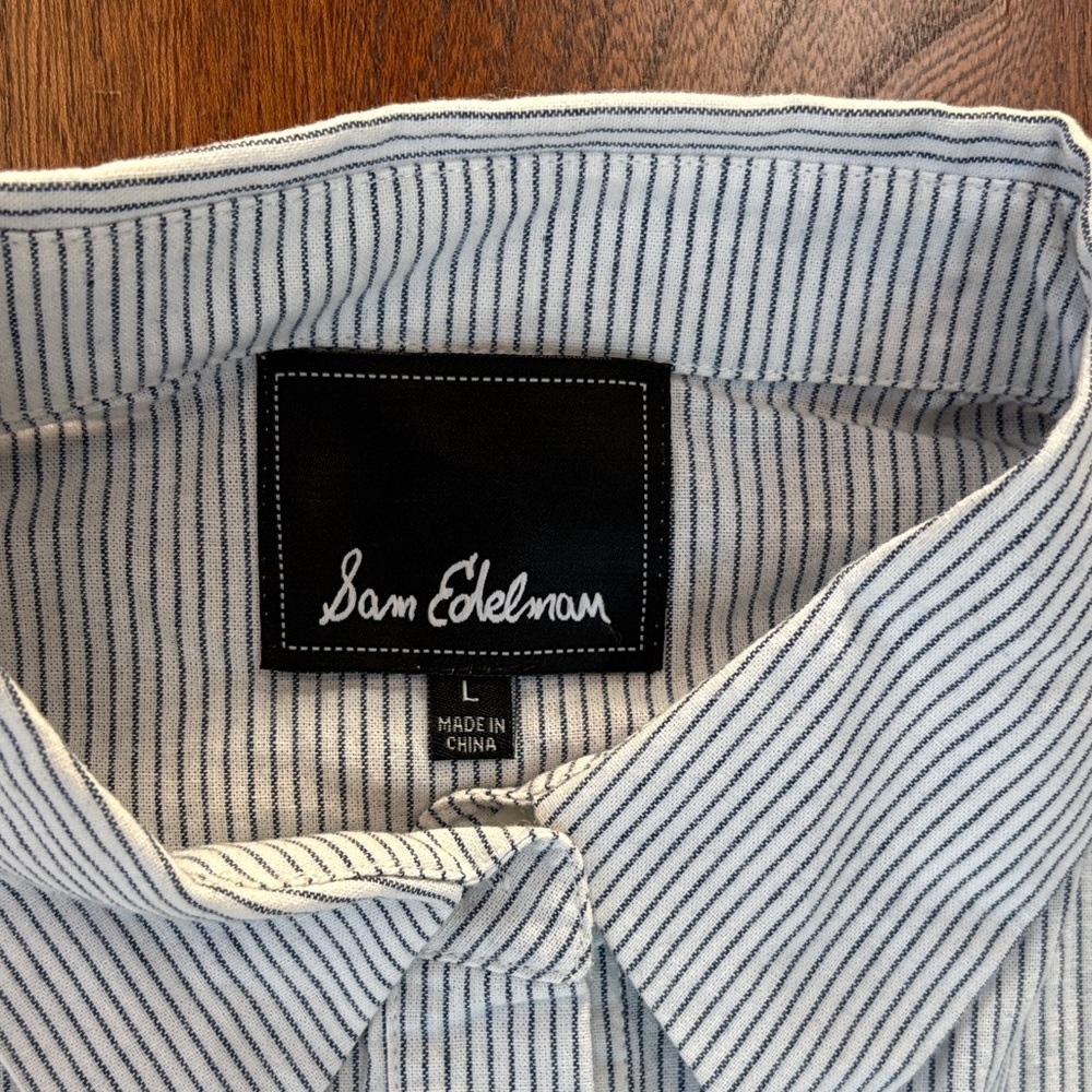 Sam Edelman Pin Striped Shirt Dress or Nightshirt with Floral Embroidery Large - Picture 5 of 9